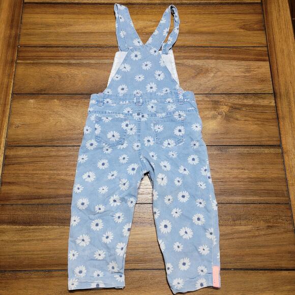 Lightweight Denim Infant Overalls w/ Daisies and Faux Lace Belt - Size 24M - Picture 3 of 5